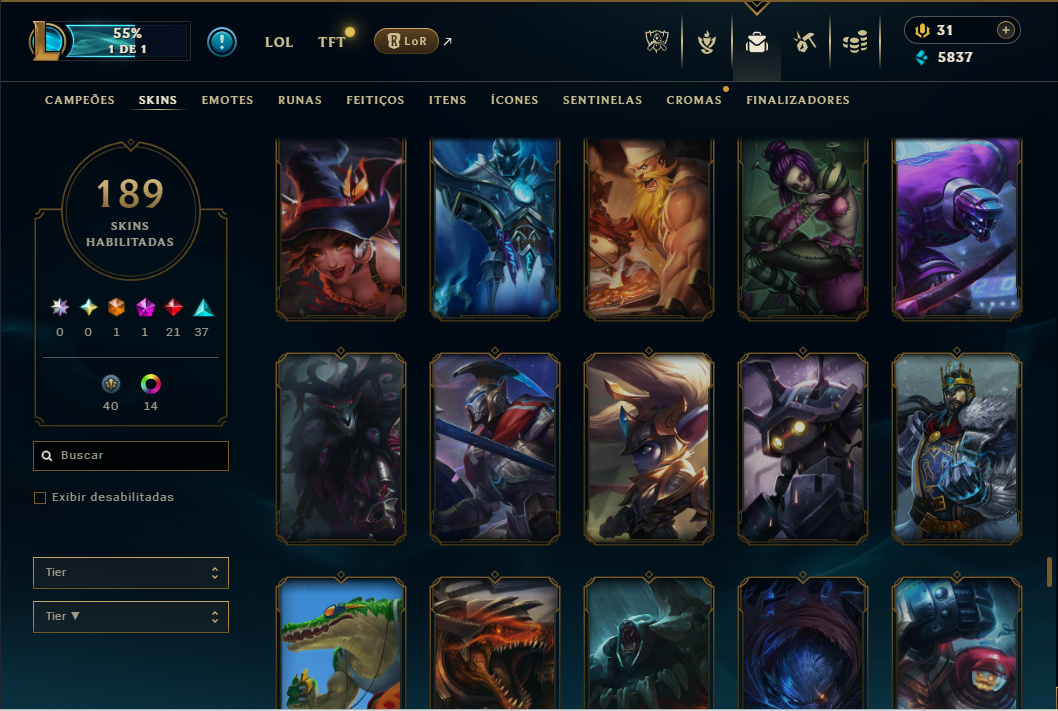 Conta LOL sem jogar rank desde 2020. Várias skins e campeões habilitados