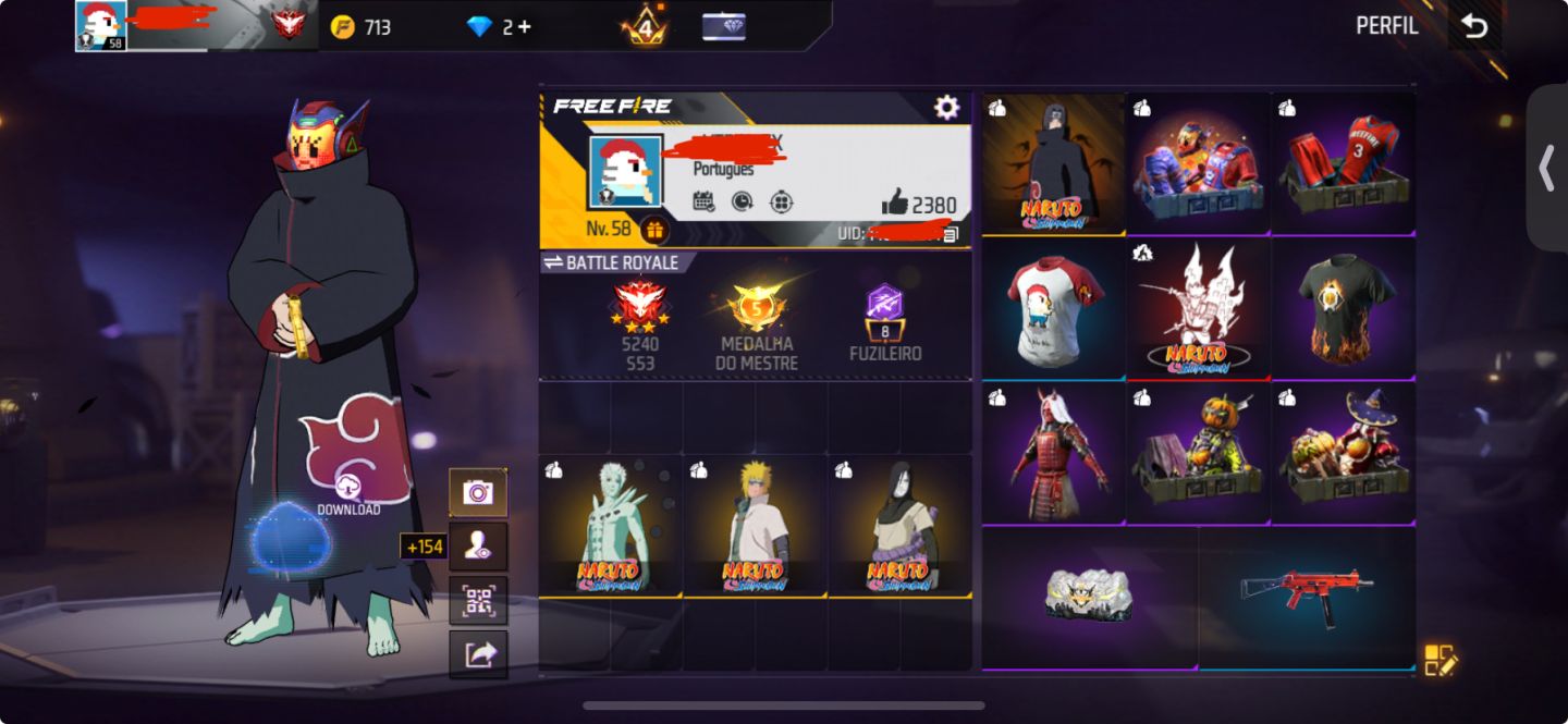 CONTA DE FF ANTIGA | PASSE 8 BITS | SKIN DO ITACHI | SKINS ÓBITO E MUITO MAIS