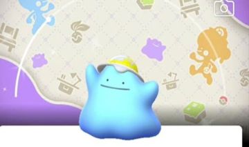 Brilhante Ditto usando um boné de chapéu Pokopia fundo