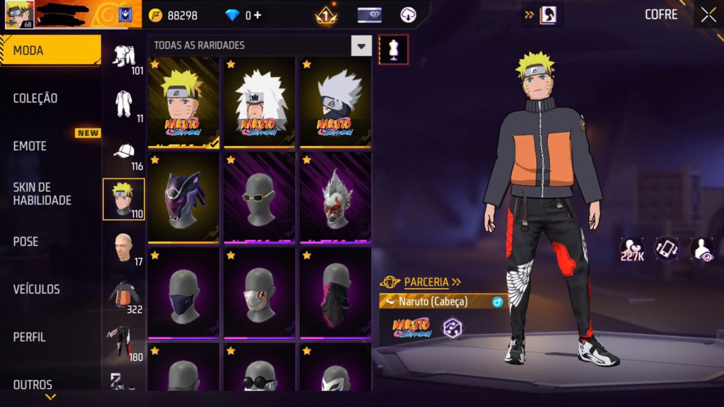 CONTA FREE FIRE INSANA ITENS RAROS DO NARUTO + COLECIONÁVEIS EXCLUSIVOS