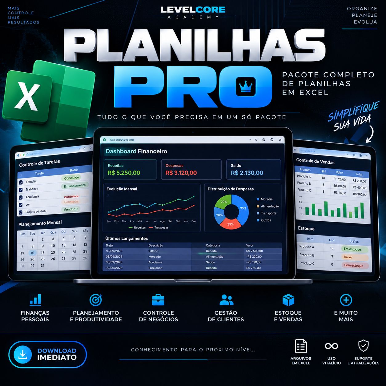 Planilhas PRO | 20+ Planilhas de Finanças, Organização, Vendas e Produtividade