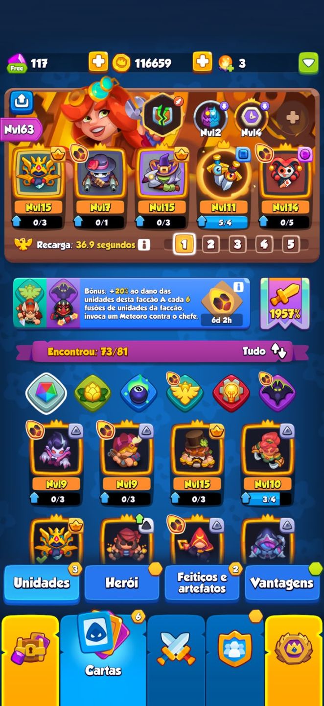 Conta com 1957% critico varias cartas top e herois up