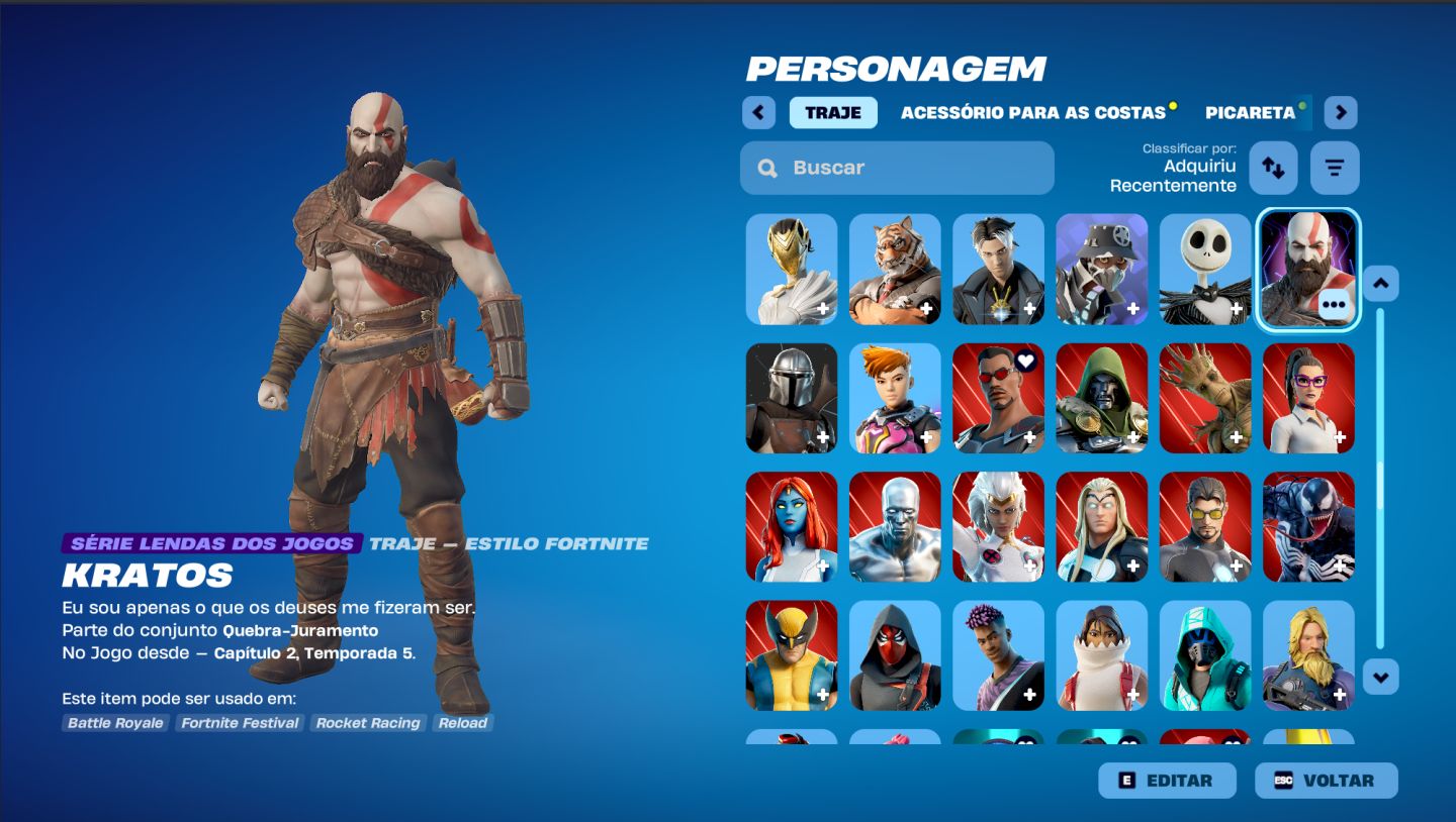 Conta Fortnite skins lendárias (Travis Scott, Kratos, Midas e outras)