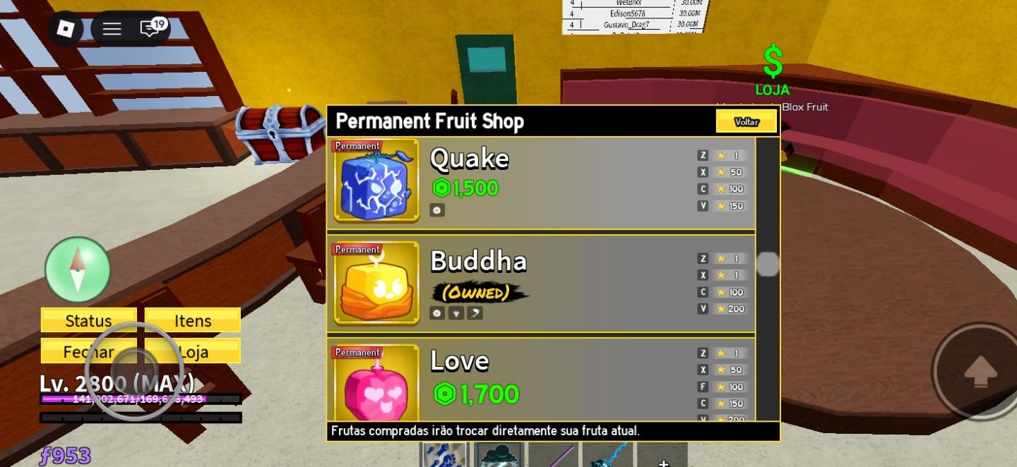 Conta de blox Fruit com 4 perm e upada em vários jogo