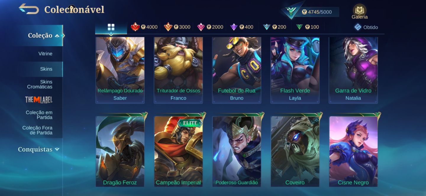 Conta mobile legends 27 skins