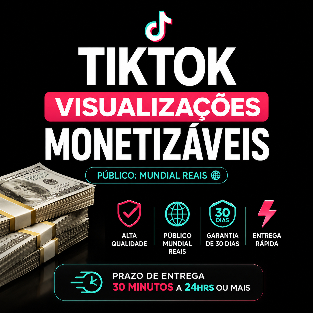 TikTok Visualizações Monetizáveis (30 dias de Garantia/reposição)