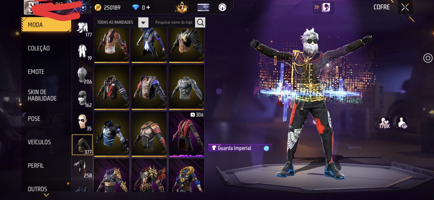 Conta de FF, prime 7, Level 69, muitos itens raros.