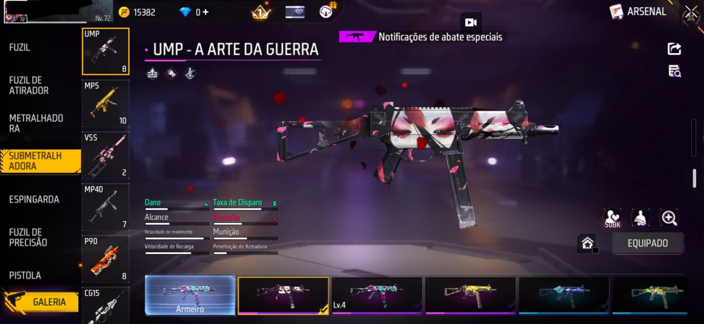 CONTA DE FREE FIRE UMP ARTE DA GUERRA