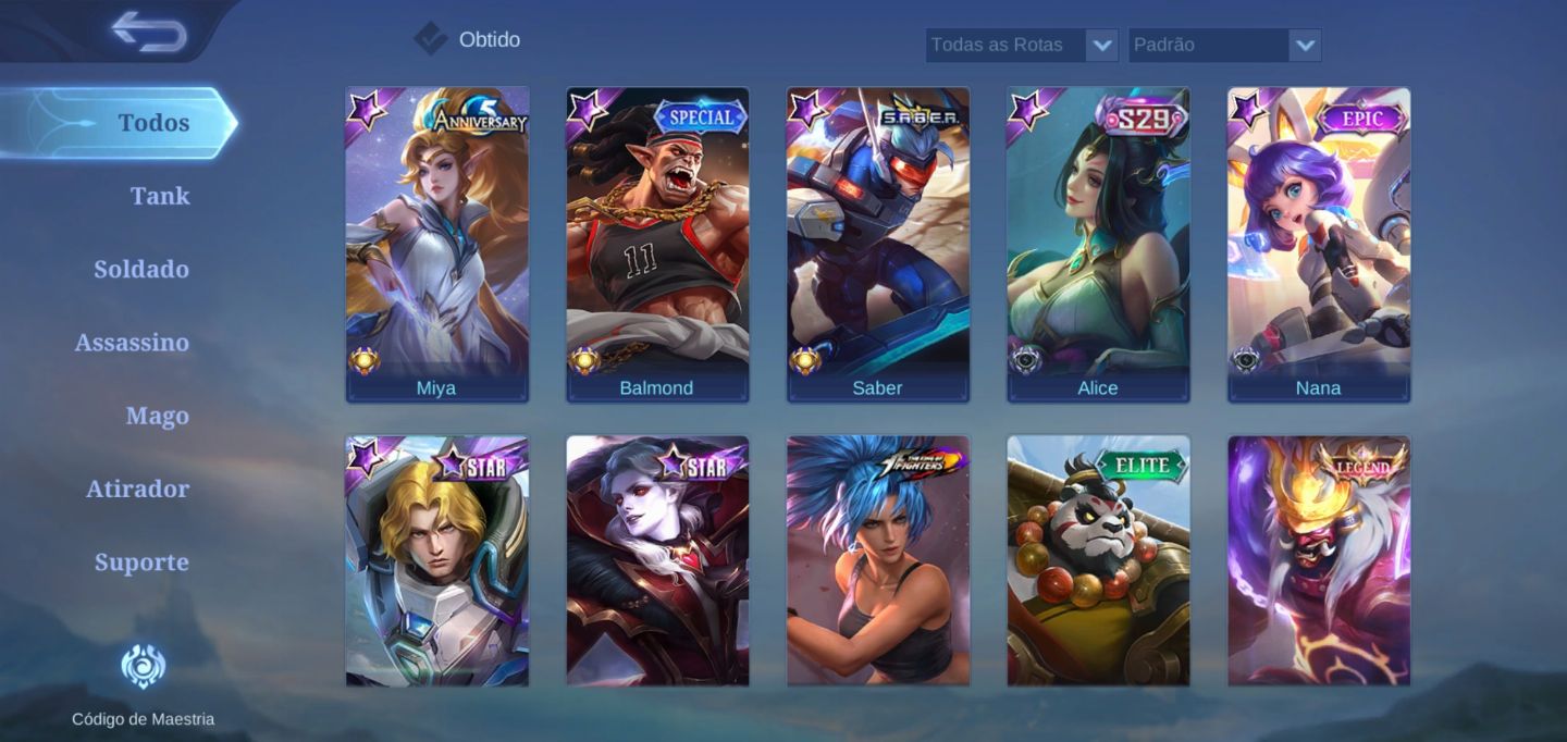 TODOS OS HERÓIS E VARIAS SKINS GASTO MAIS DE 1k real