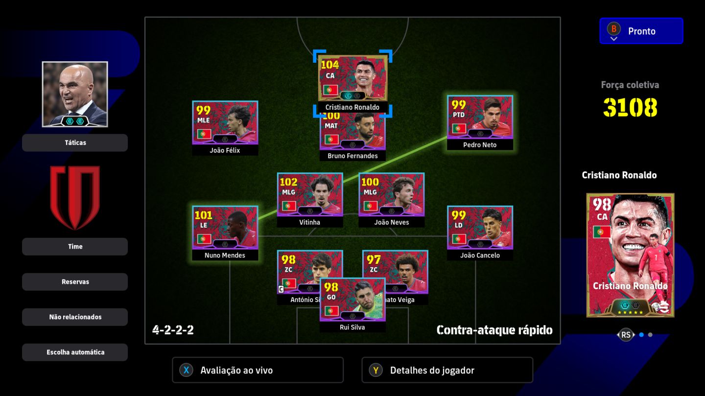 Conta Efootbal - Time Master 2 - Elenco de Portugal Completo