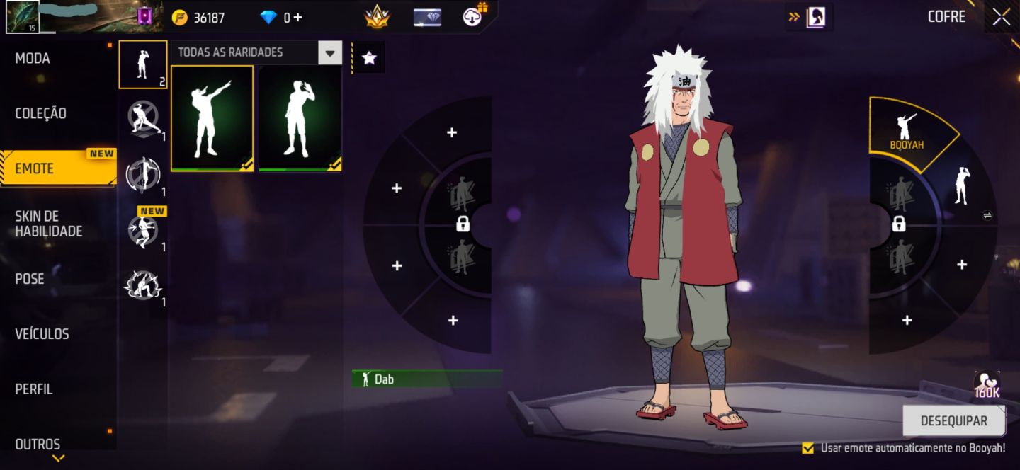CONTA FREE FIRE COM CONJUNTO JIRAIYA | UMP BOOYAH | MP5 TRETA SOMBRIA