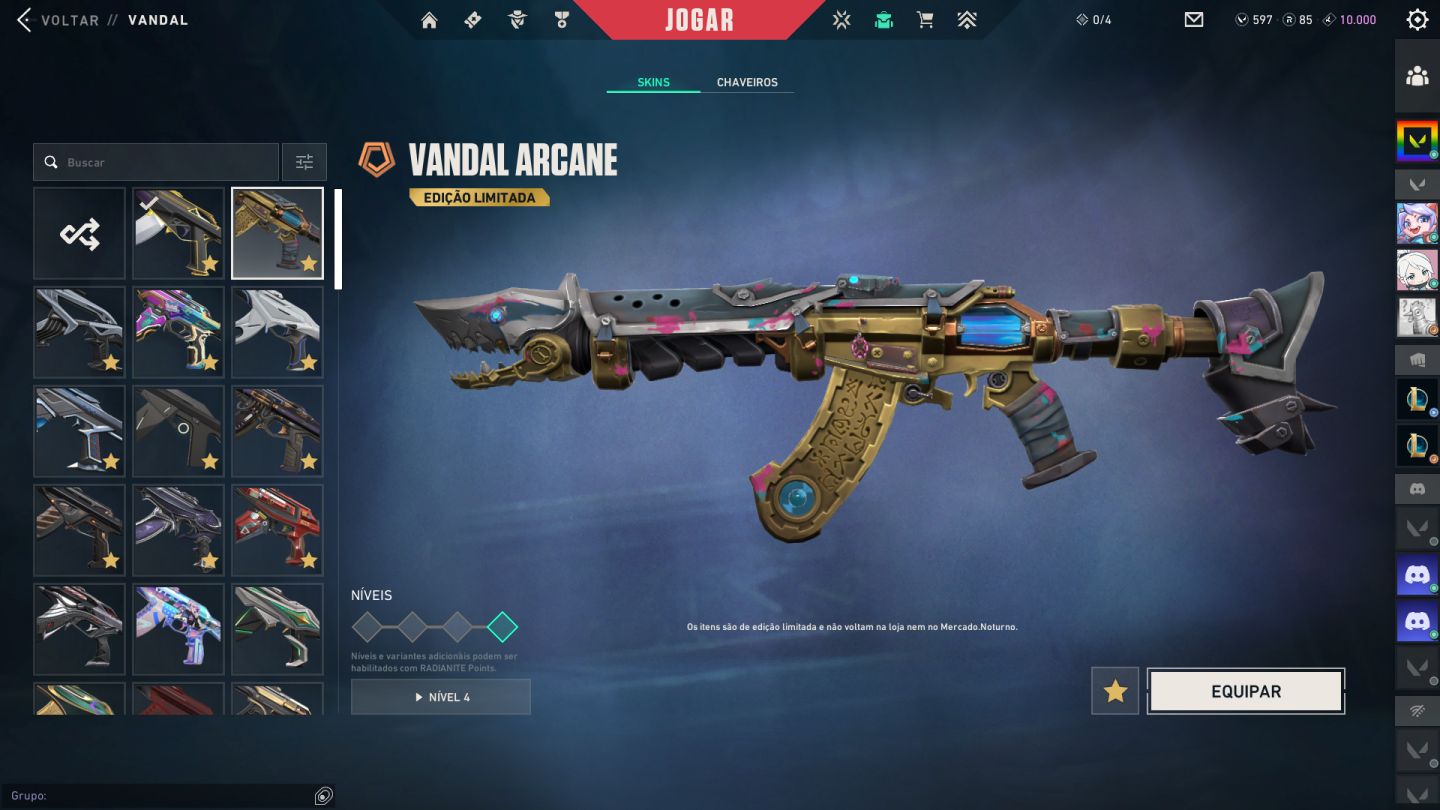 Conta de Valorant, skins de pacote e passe de batalha - 3.800 reais Gastos.