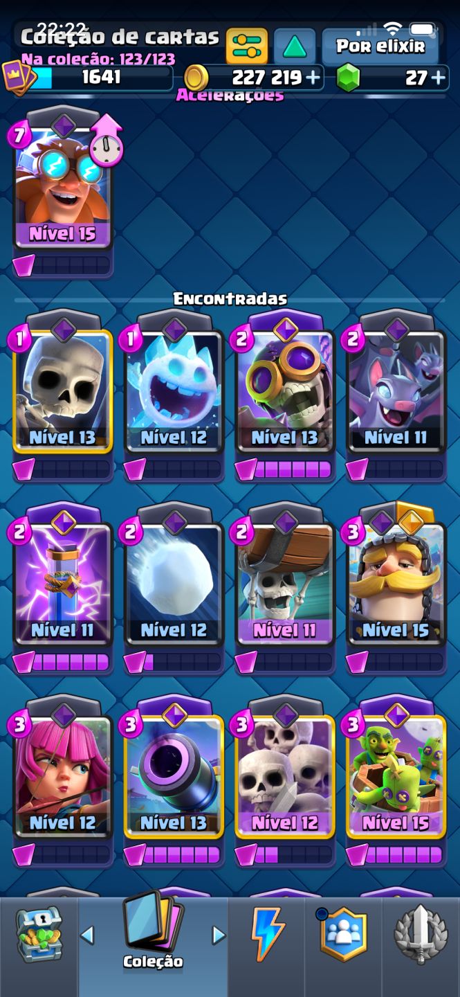 Conta Clash Royale passe da mini pekka completo 8 heróis, 19 evoluções