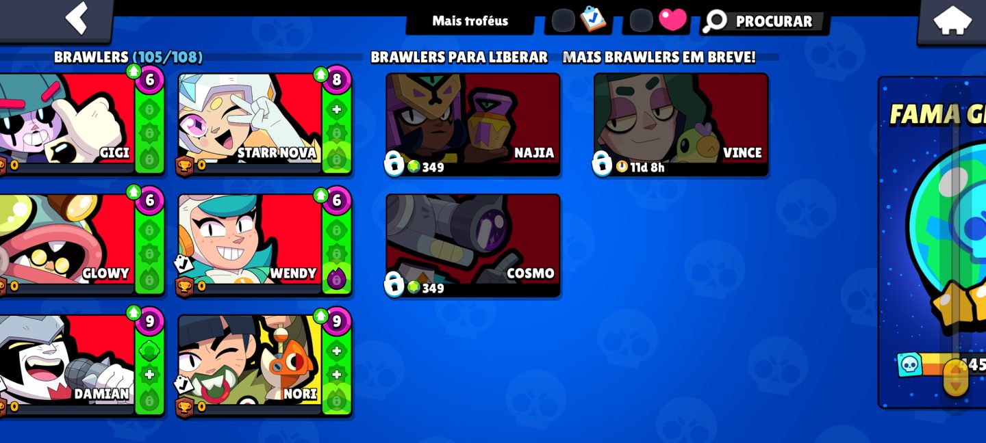 CONTA TOP BRAWL STARS | 44K+ TROFÉUS | 105 BRAWLERS | 19 Nível Máximo 11