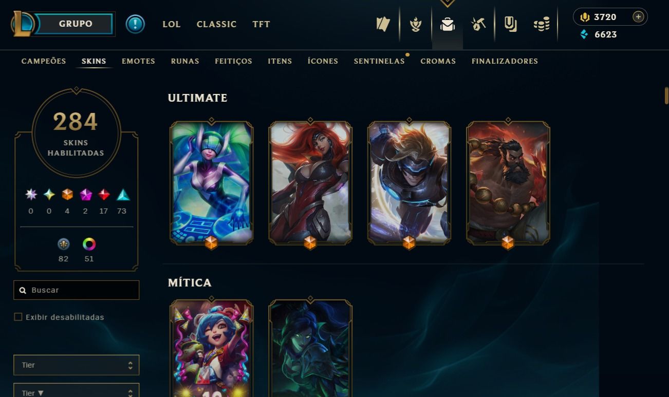 Lvl 135 | 284 skins | 3720 RP | bordas de skins, elise e morgana vitorisa e mais