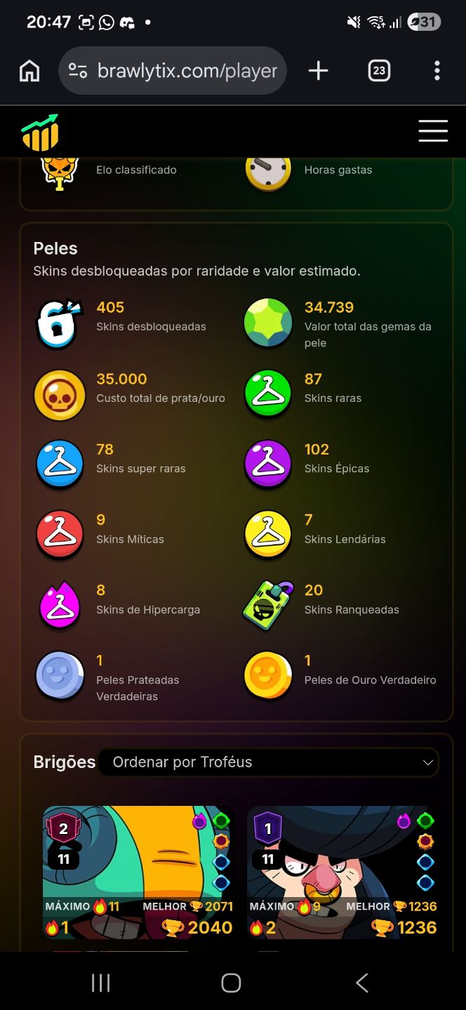 Melhor preço, Conta De Brawl Stars com muitas skins, tendo 10 skins raríssimas.