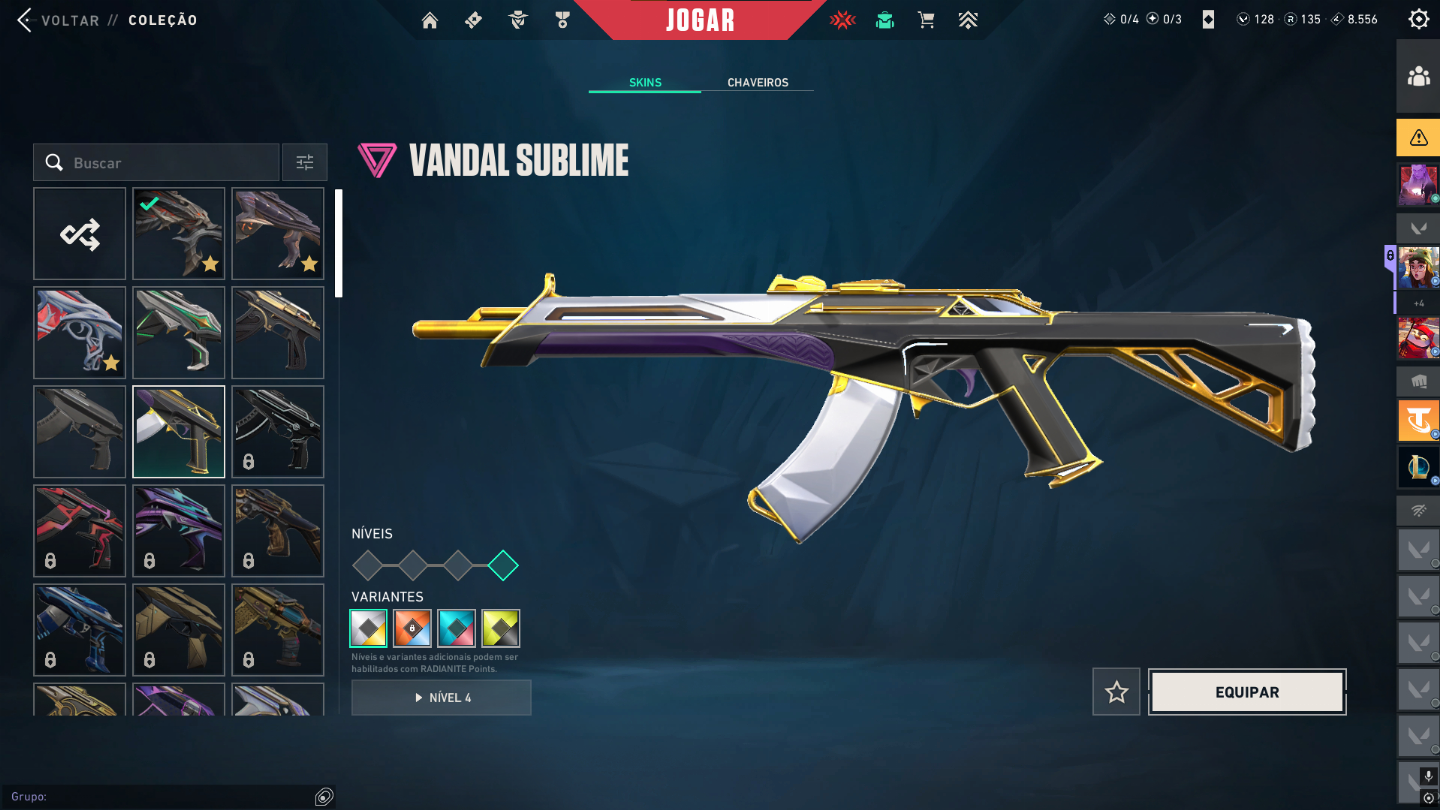 Conta de valorant com 4 skins de vandal, 2 phantom, 1 sheriff, 1 ghost e 1 guard