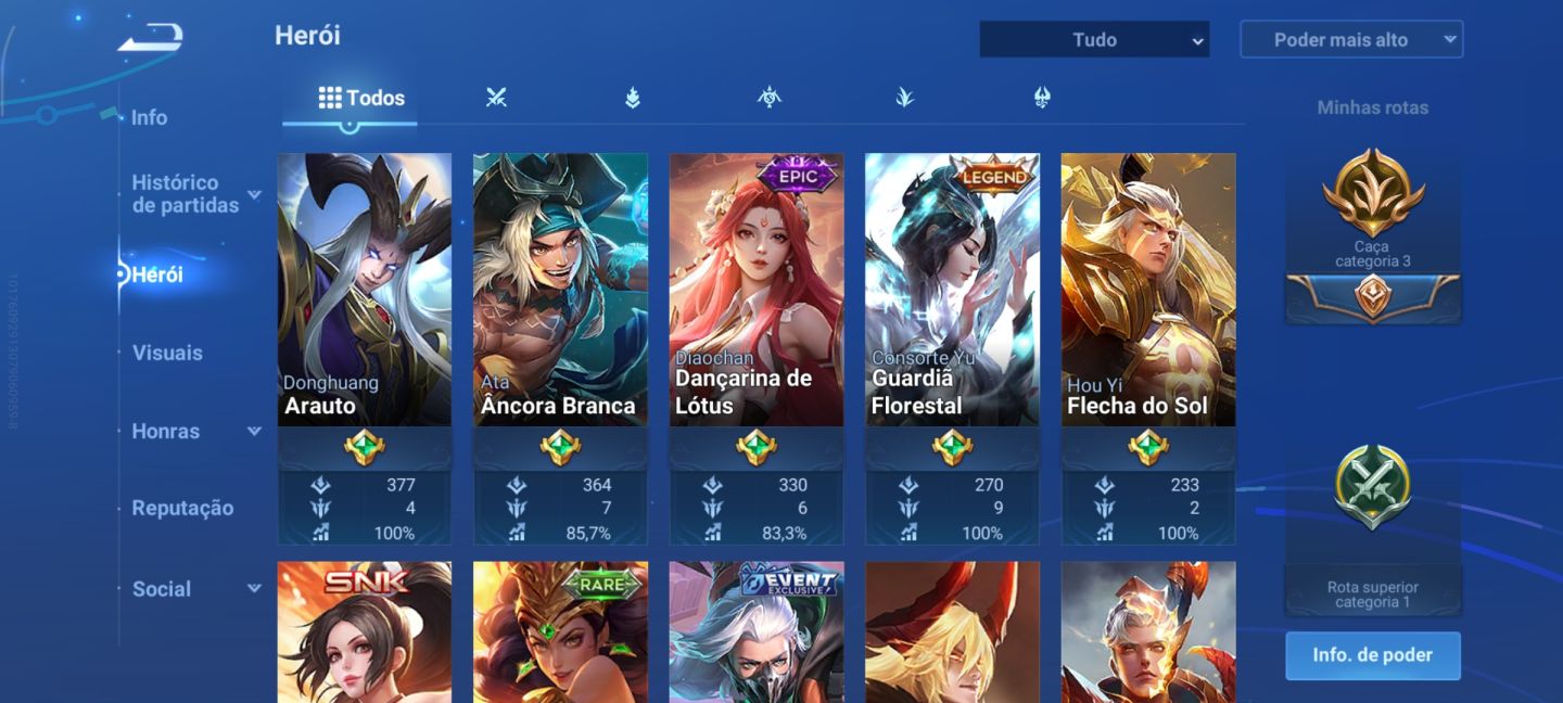 Conta de honor com algumas skins. Sem tempo para jogar