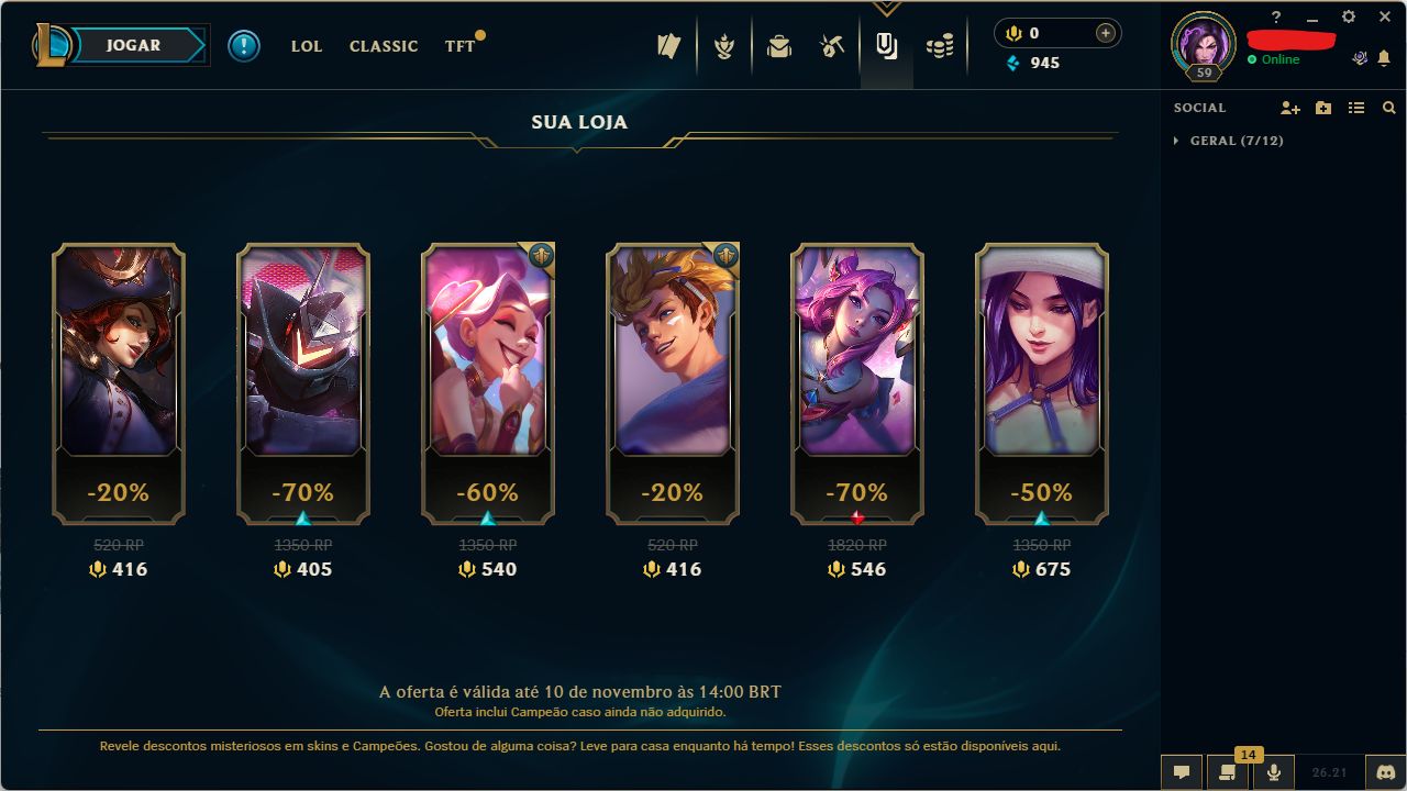 Conta Mestre SoloQ 894 PDL Main ADC - Honra 5