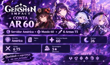Conta genshin, ar60, arma e personagens t5. Preço para sair logo