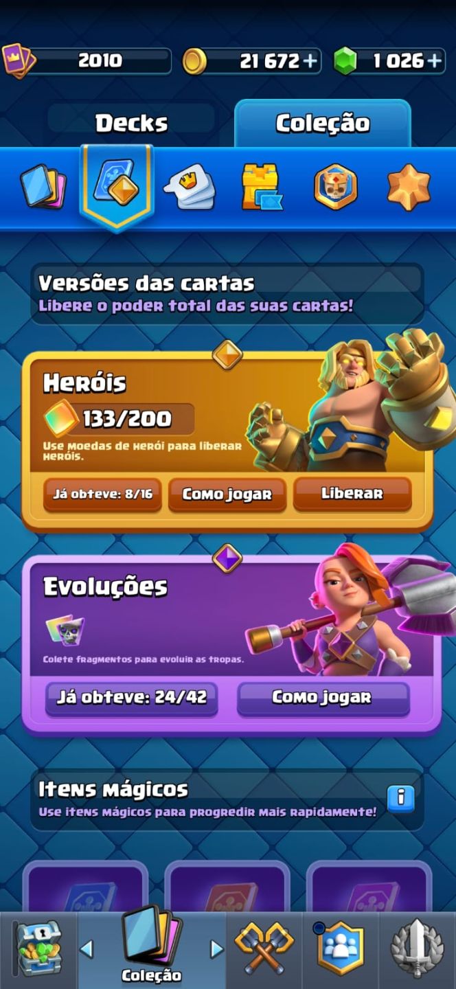 Conta Clash Royale 9 anos de jogo, Nível da coleção 2010, 24 evoluções 8 heróis