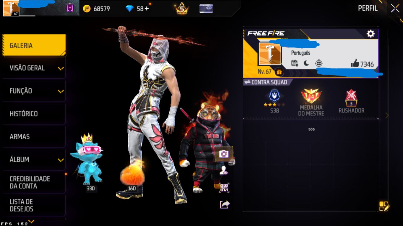 Conta de freefire nivel 67