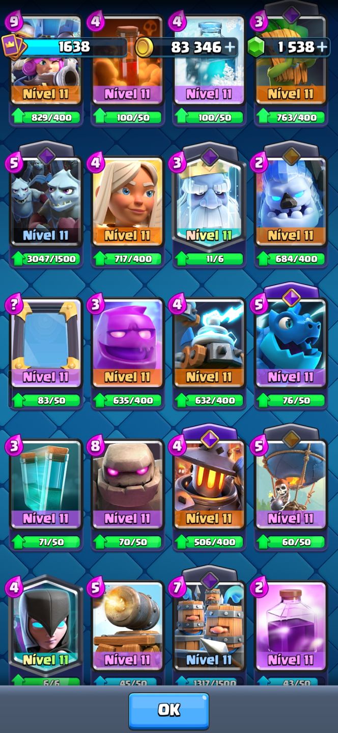 Conta clash royale 12k de troféus com todas as cartas