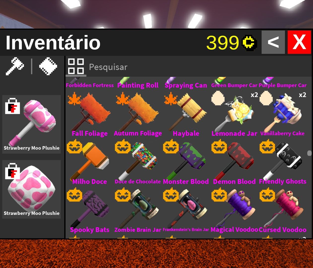 FTF Inventário com quase todas as marretas incluindo Moo Plushie
