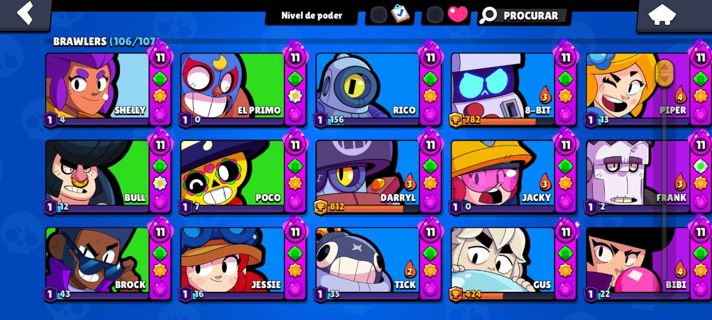 CONTA BRAWL STARS RARA DE 2019 68K TR 106/106 BRAWLERS 446 SKINS 60 HIPER