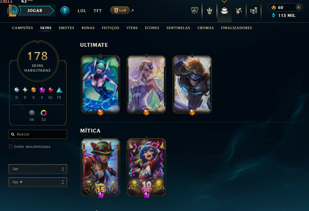 Conta LOL Diamante | 178 Skins | Todos Campeões | Desde 2016