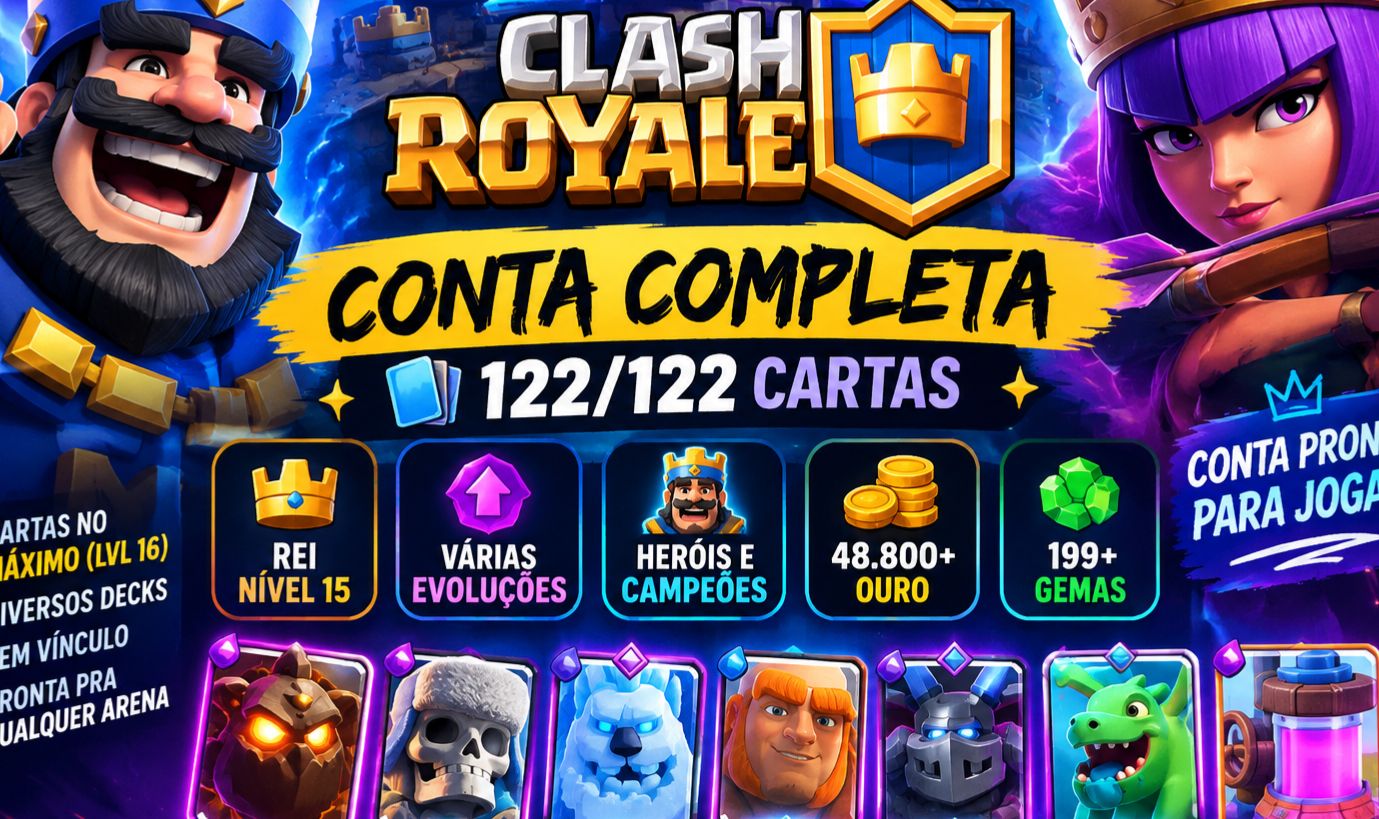 CONTA CLASH ROYALE COMPLETA 122/122 cartas coleção completa