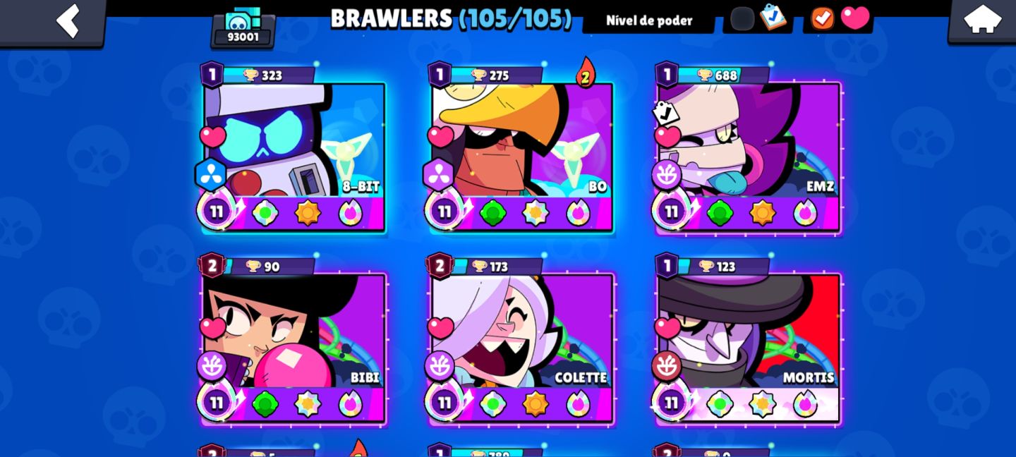 CONTA BRAWL STARS 93K+ TROFÉUS | 105 BRAWLERS | 49 HIPERCARGAS | 249 SKINS