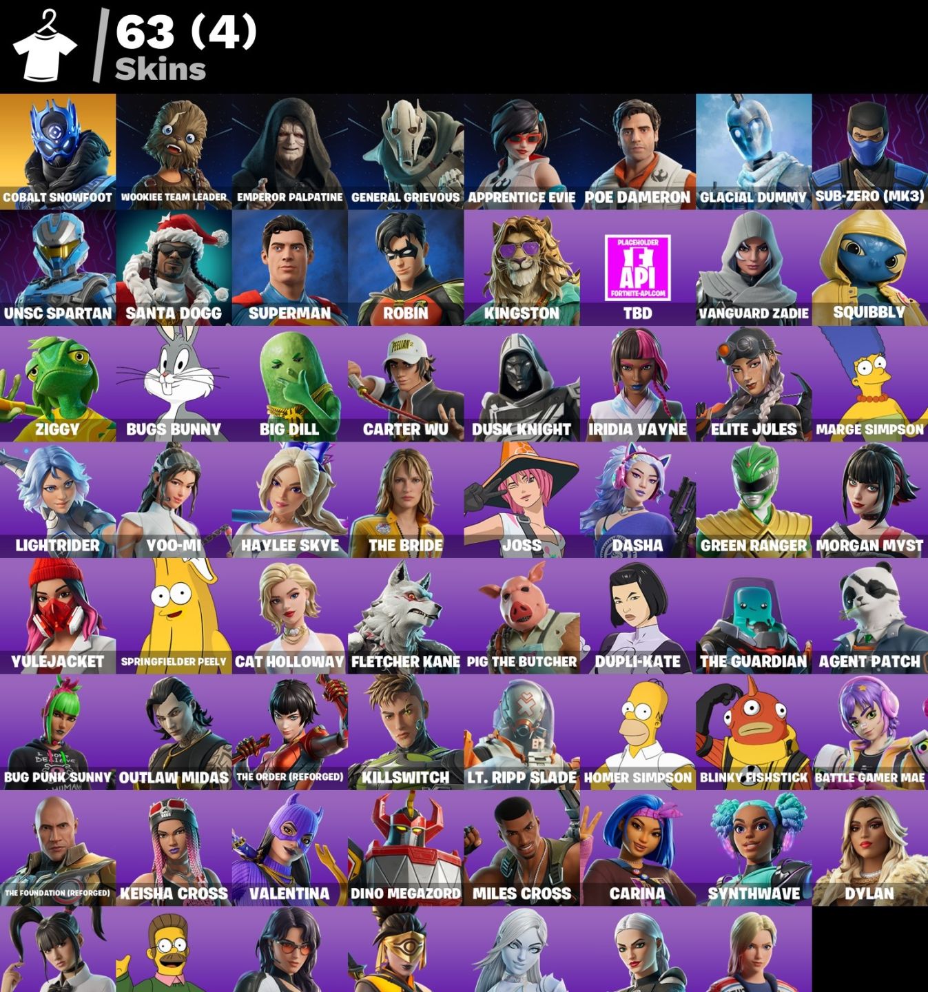 CONTA FORTNITE 63 SKINS/ COBALT SNOWFOOT/PERNA LONGA/ELITE JULES/OUTLAW MIDAS