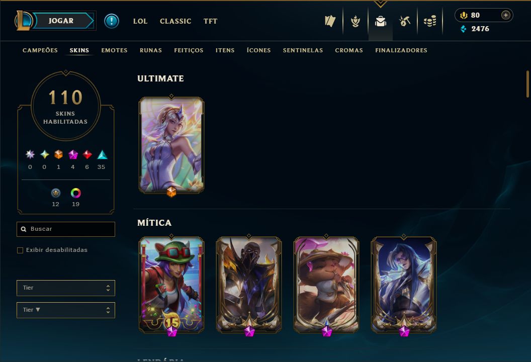 Conta LoL LV 146 + Platina II | 110 Skins + 156 Ícones + 19 Cromas