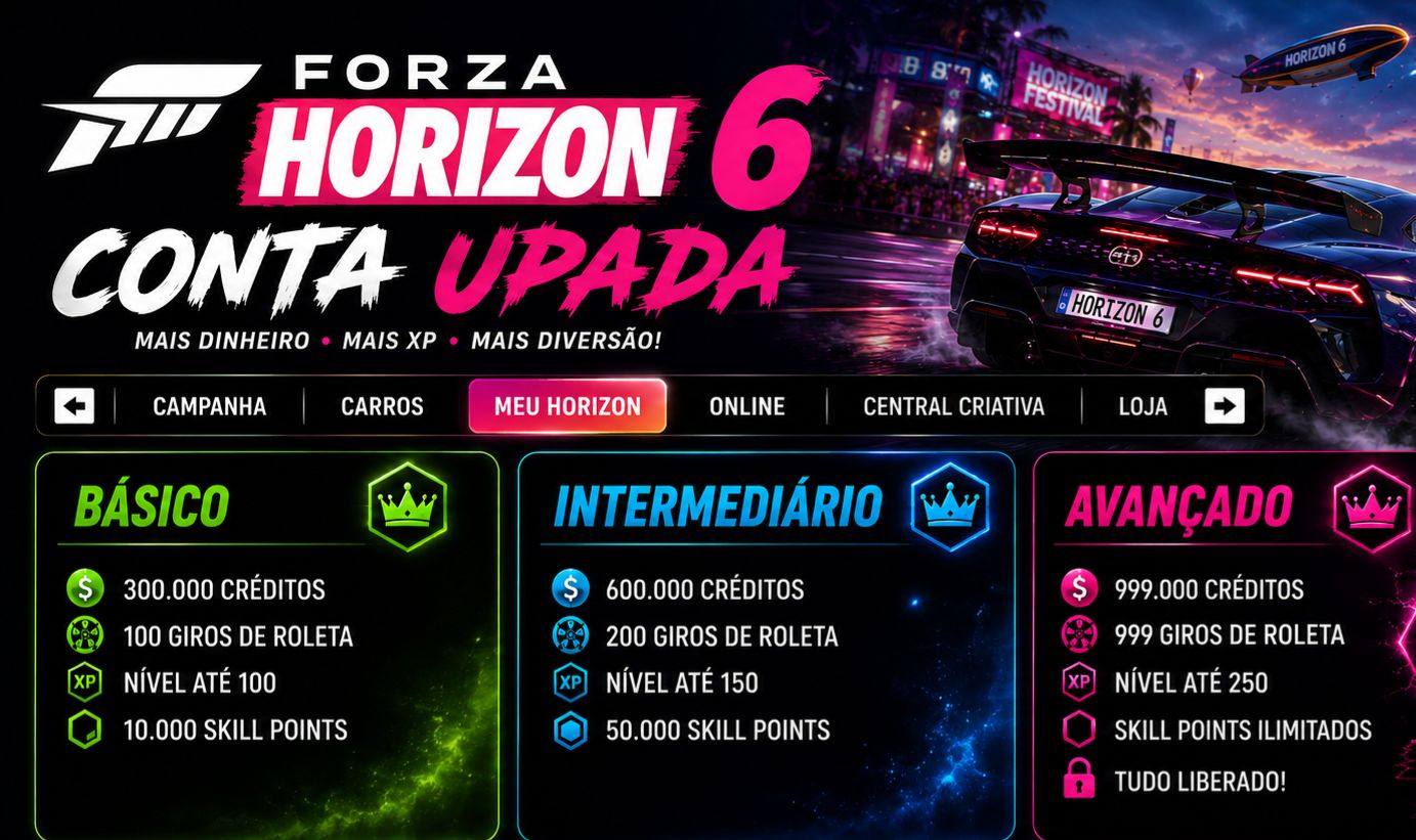 FORZA HORIZON 6 | CONTA UPADA | CRÉDITOS + XP + GIROS + SKILL POINTS + CARROS