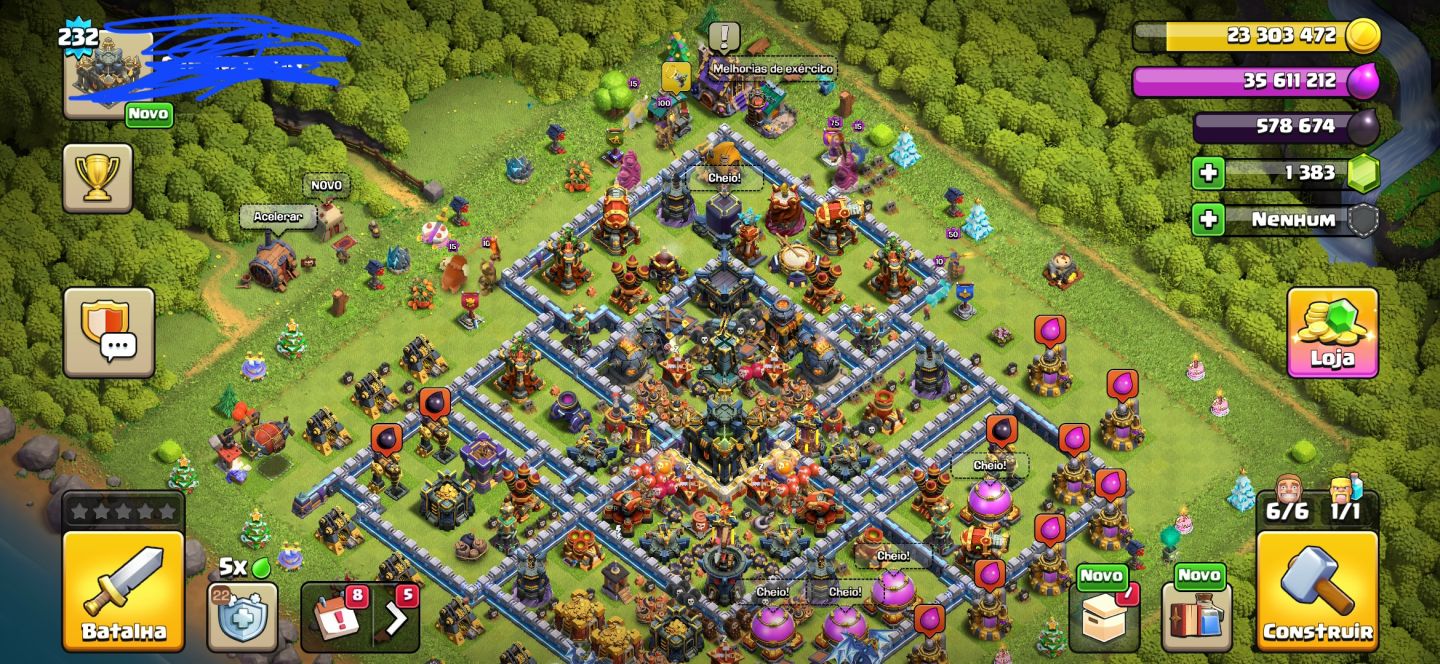 Clash of Clans CV17 | Nível 232 | 6 Construtores | 1.383 Gemas