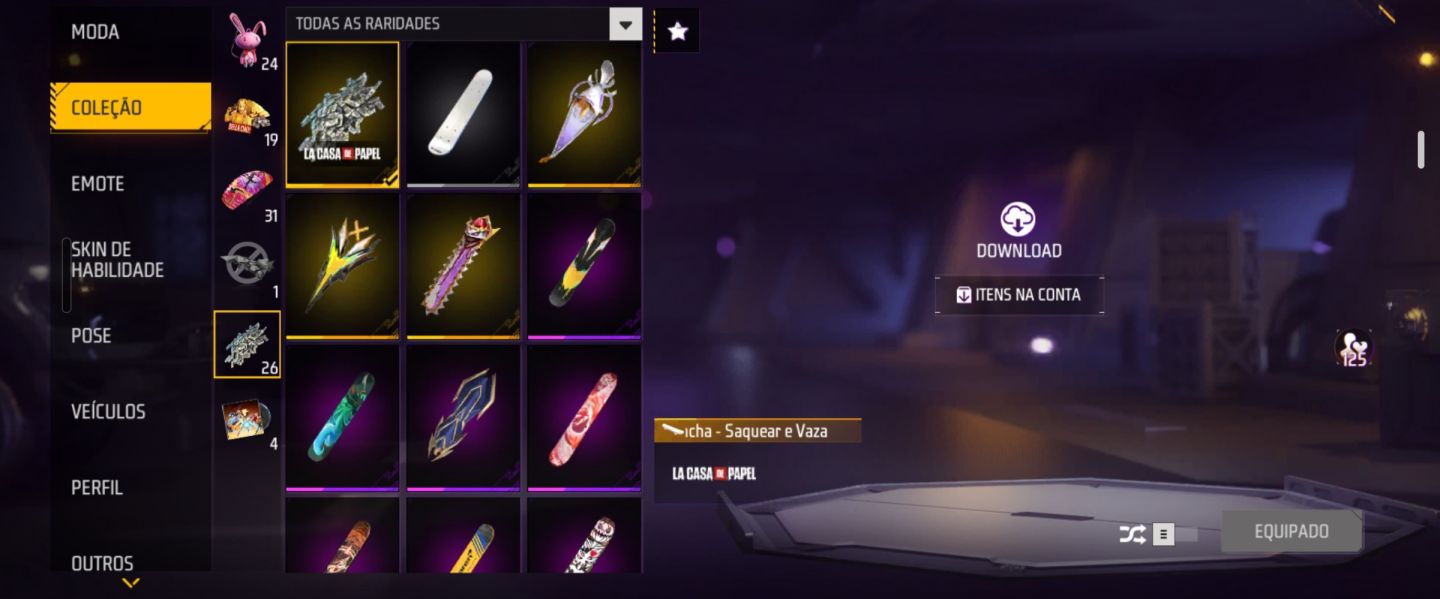CONTA FREE FIRE COMPLETA À VENDA MUITOS ITENS RAROS
