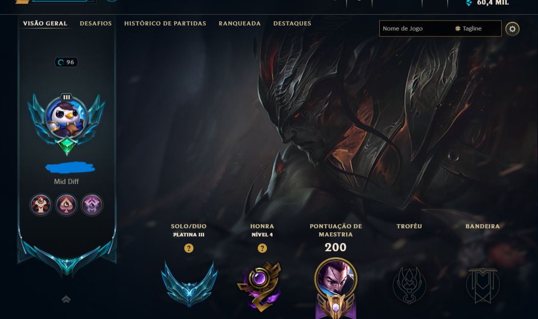 Conta LOL nível 96