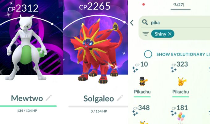 Mewtwo Shiny fundo+Solgaleo Shiny+ 27 Pikachu Shiny+23 Shinys conta lv70