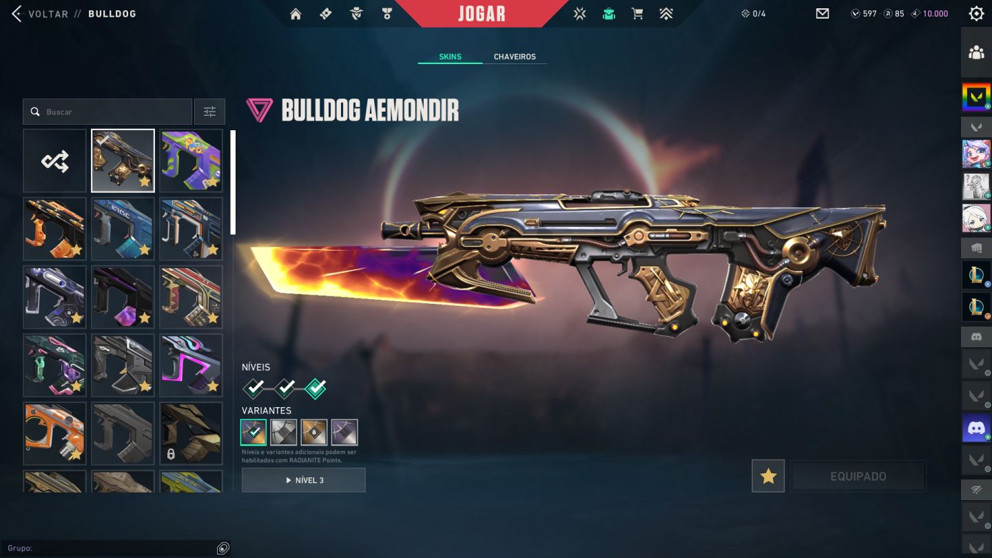 Conta de Valorant, skins de pacote e passe de batalha - 3.800 reais Gastos.