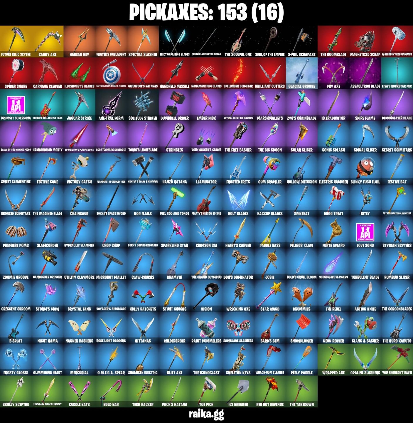 93 Skins - vivi chroma, lina scorch, subzero cryptic, candy axe, 100 vbucks