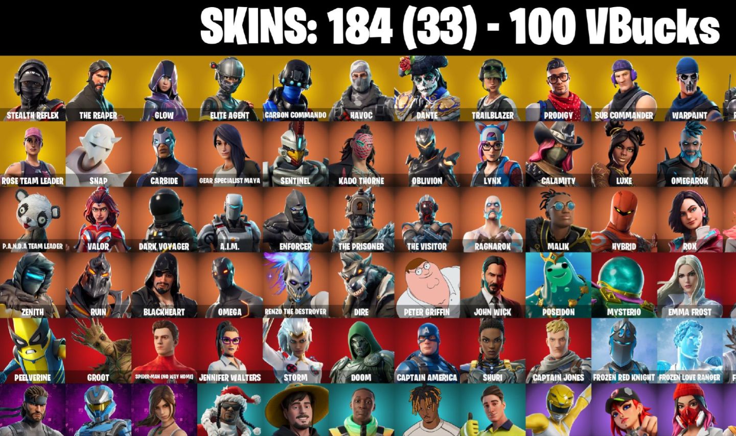 184 skins | OG STW FP3 Stealth Reflex | The Reaper Glow Trailblazer Dante e +