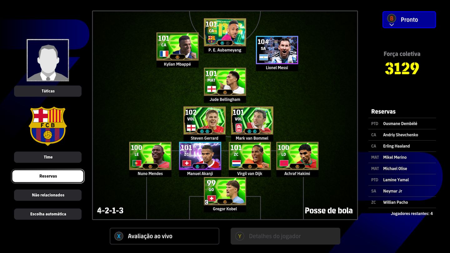 CONTA EFOOTBALL XBOX/PC PARA INICIANTE AUBAMEYANG, MESSI, MBAPPE E + 100