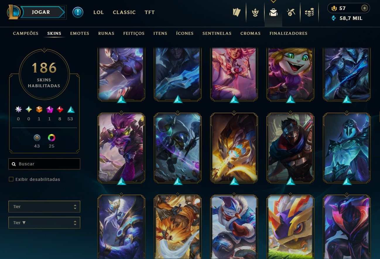 CONTA DE 2013 - 186 SKIN - LVL 242 - TODOS CAMPEÕES - 50K DE EA - 25 CROMAS