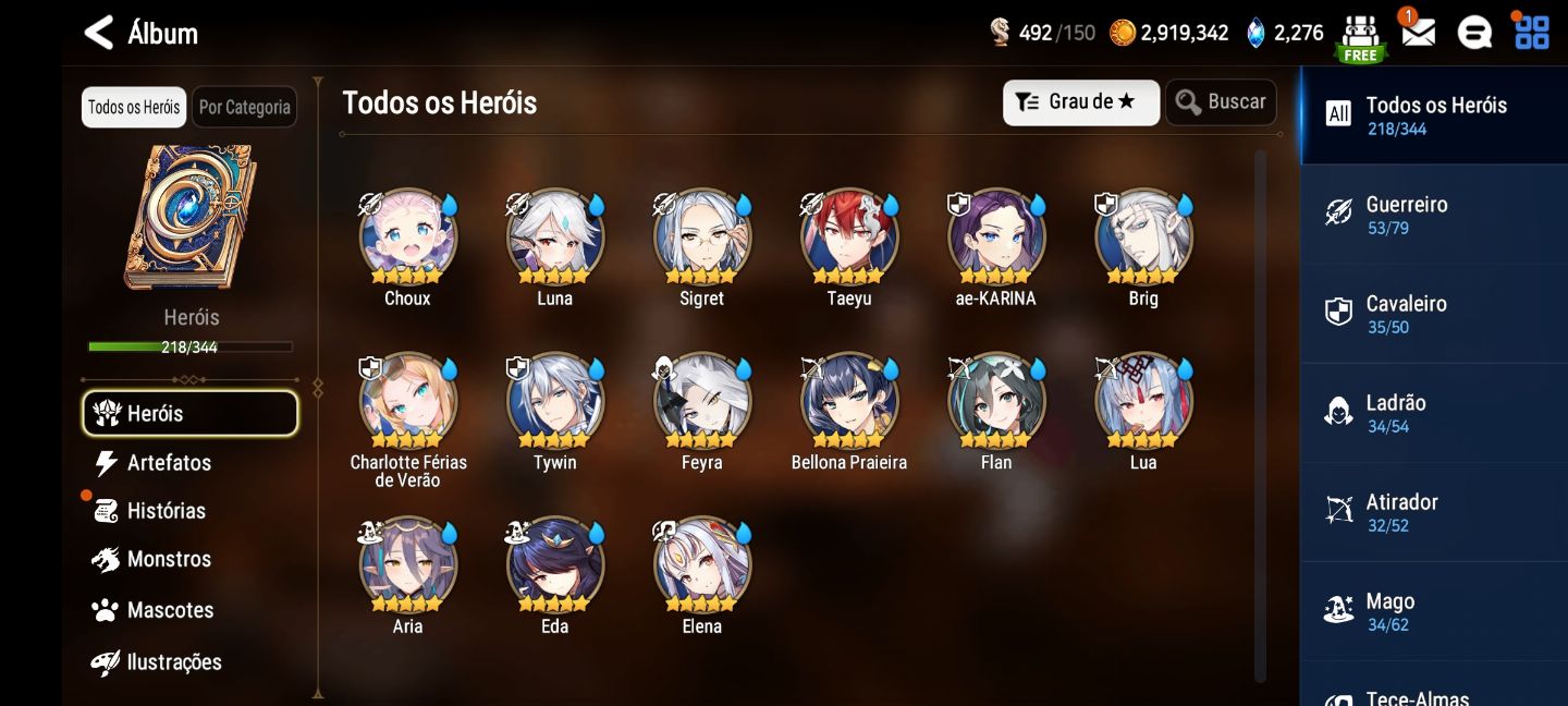[EPIC SEVEN] CONTA MIDGAME. ALGUNS ML E LIMITADOS.