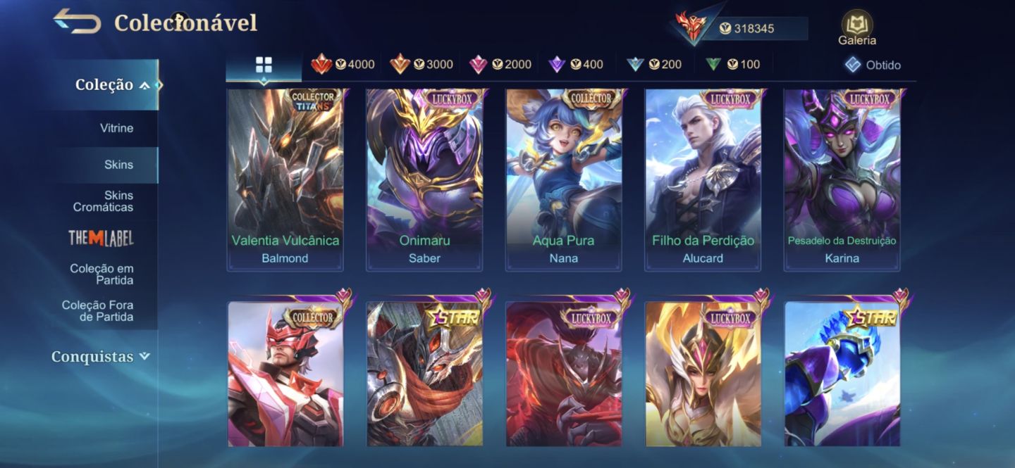 ACC EX-IMORTAL COM MUITAS SKINS MÓBILE LEGENDS
