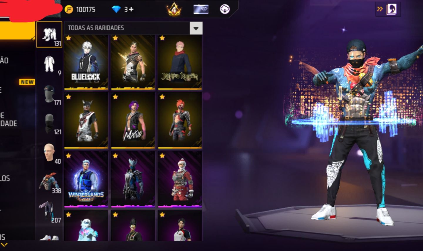 CONTA DE FREE FIRE COM 2 ANGÉLICAL AZUL E VERMELHA