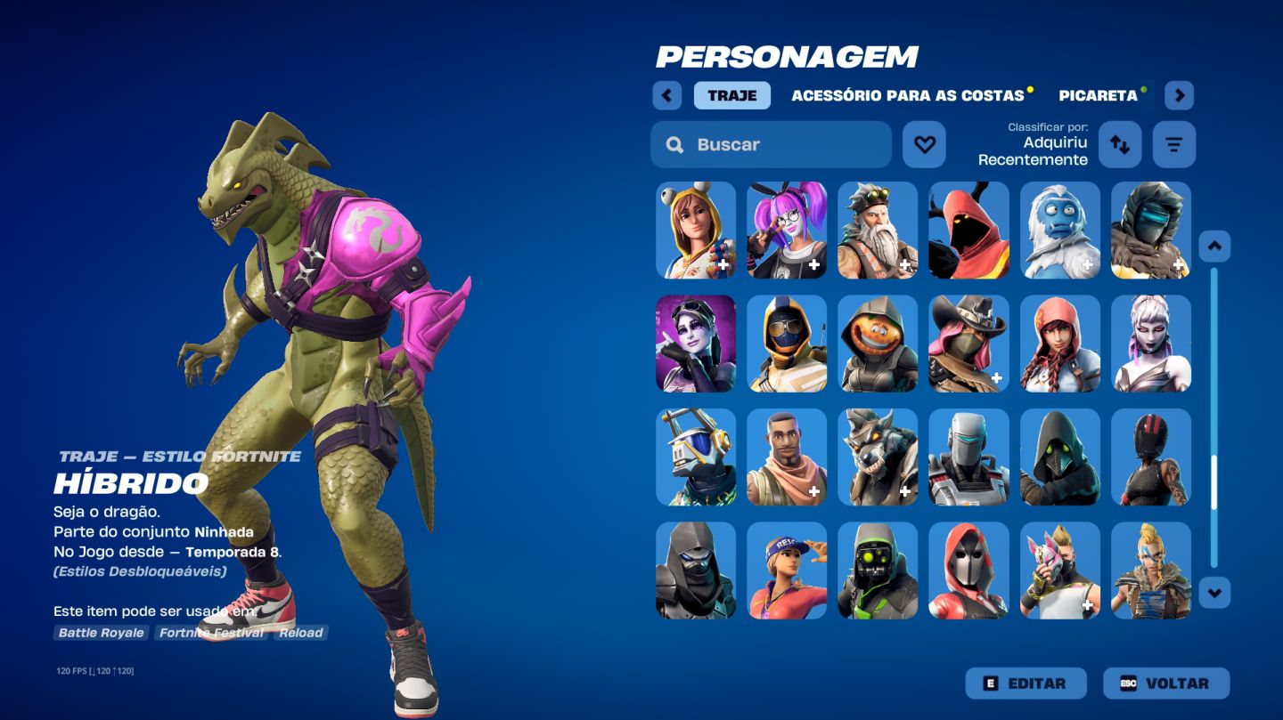 Conta de fortnite 175 skins, 168 picaretas e 144 asa deltas (passe season 4+)