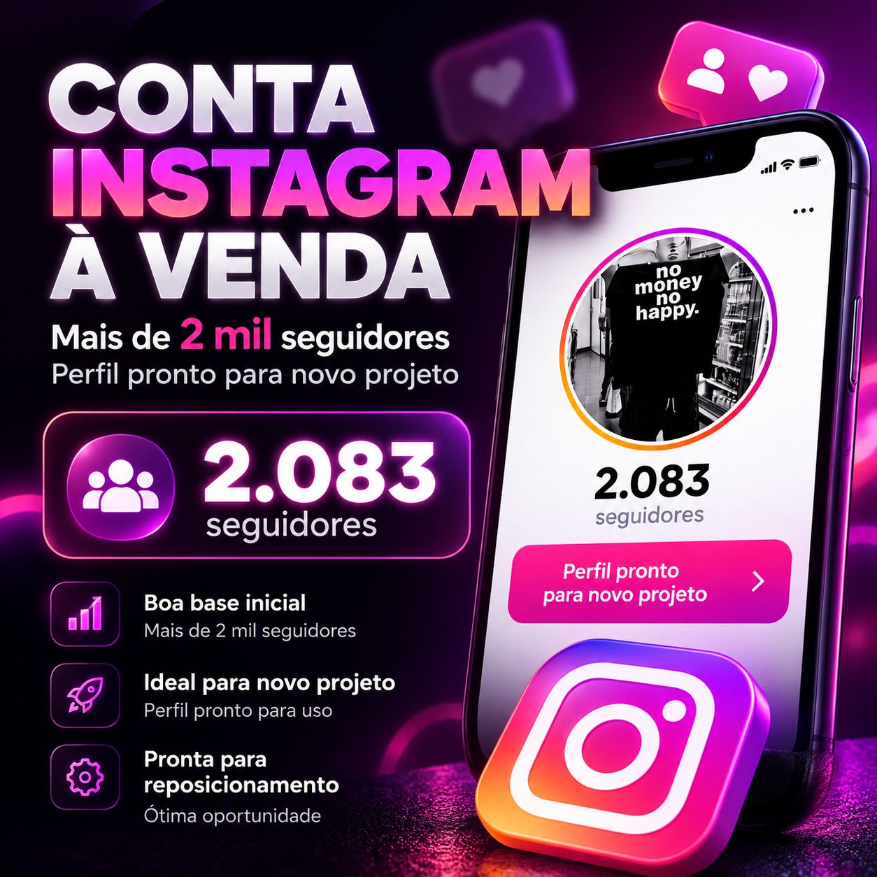 Conta Instagram | Mais de 2 Mil Seguidores Reais | 2,7 Milhões de Views