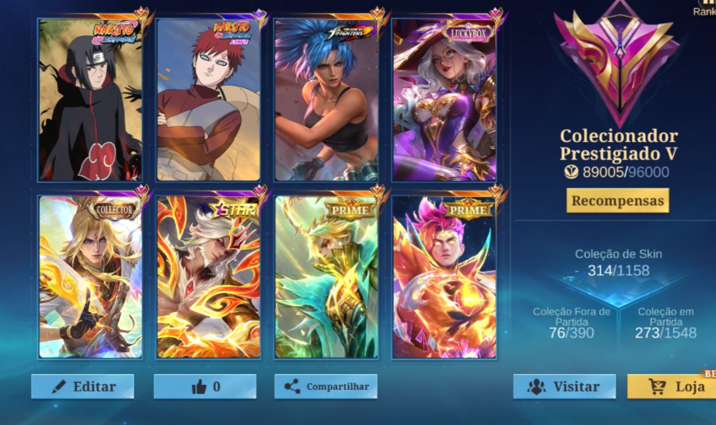 Conta mobile legends(aceito propostas) 314 skins, Itachi, Gaara etc